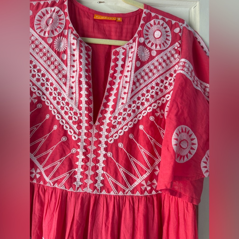 Oliphant Soleil Red Embroidered Maxi Dress M - Picture 10 of 14